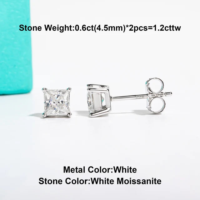 AnuJewel 10k Gold Post 4/2/1.2ct Princess Moissanite Women Earrings 10K Gold Post Anti-allergy Stud Earrings For Men Jewelry