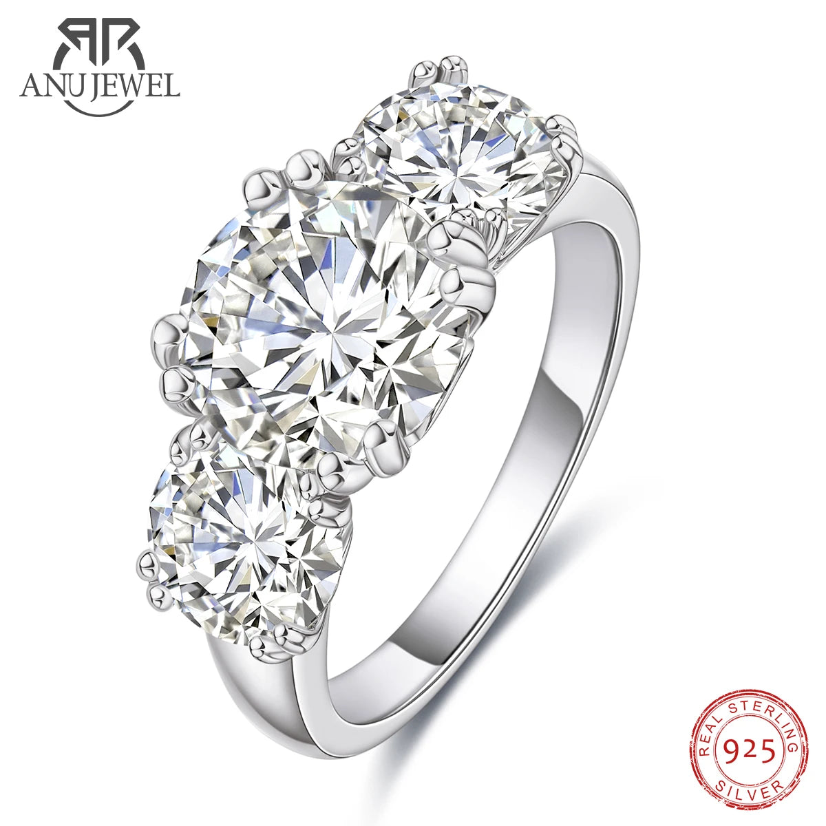 AnuJewel  5cttw D Color Moissanite Luxury Three Stone Engagement Ring 925 Silver Rings 18K Gold Plated Customs Jewelry Wholesale